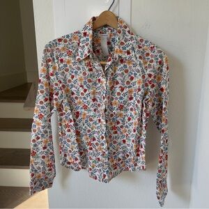 Cacharel Floral Multi Color Long Sleeve Button Down Shirt